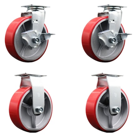 Service Caster Tool Box Caster Wheel Set 6'' Red Poly on Cast Iron Swivel Casters, 4PK TOOL-SCC-20S620-PUB-RS-TLB-2-R-2